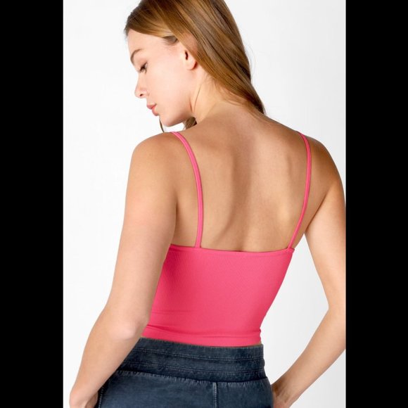 New Bright Pink Super Comfortable Relaxed Fit Ribbed Crop Top - Picture 3 of 4